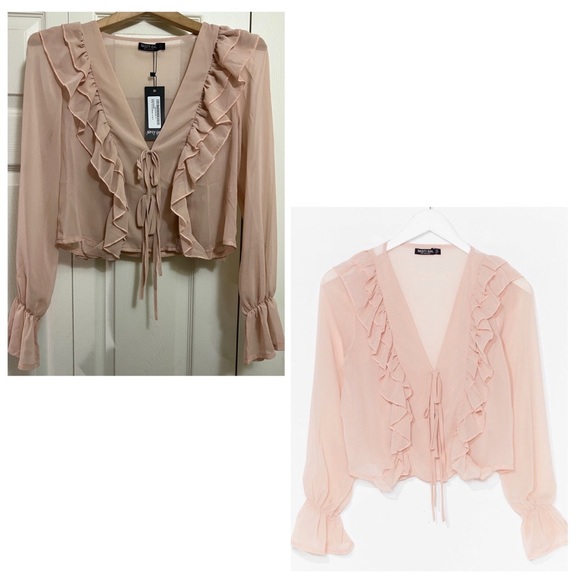Nasty Gal Ruffle Chiffon Tie Front Blouse - Picture 5 of 15